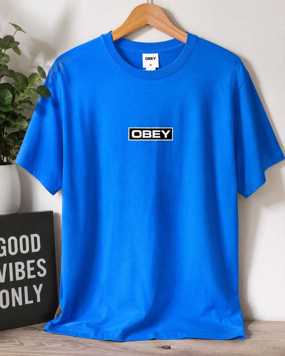 Obey Sky Blue Logo Graphic T-Shirt Men’s XL 100% Cotton Streetwear NWT